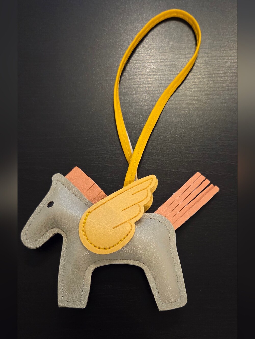 Pegasus Horse Bag Charm Gray Yellow Pink Leather Tassel Keychain Purse Charm